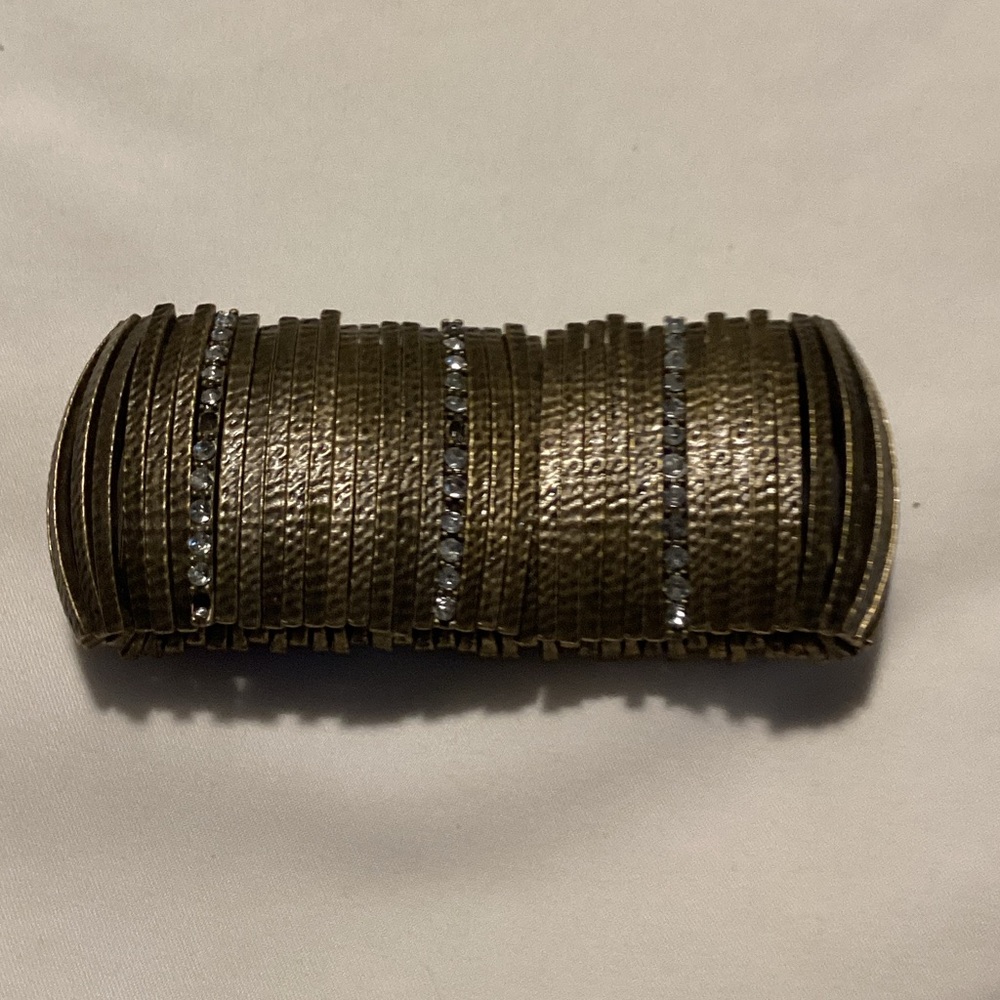 Textured Bronze and rhinestone stretch bracelet